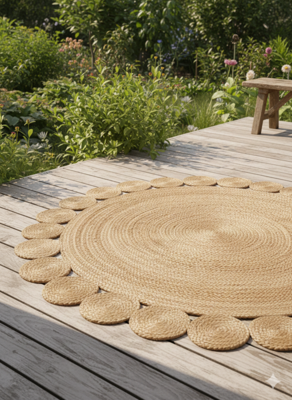Natural Fiber Sunburst Mandala Rug