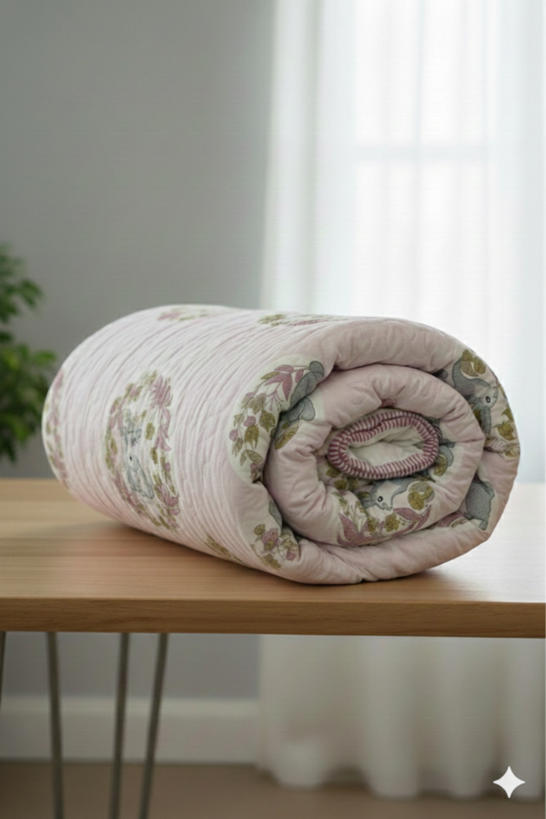 Pink  Meadow Reversible Quilted Bedspread