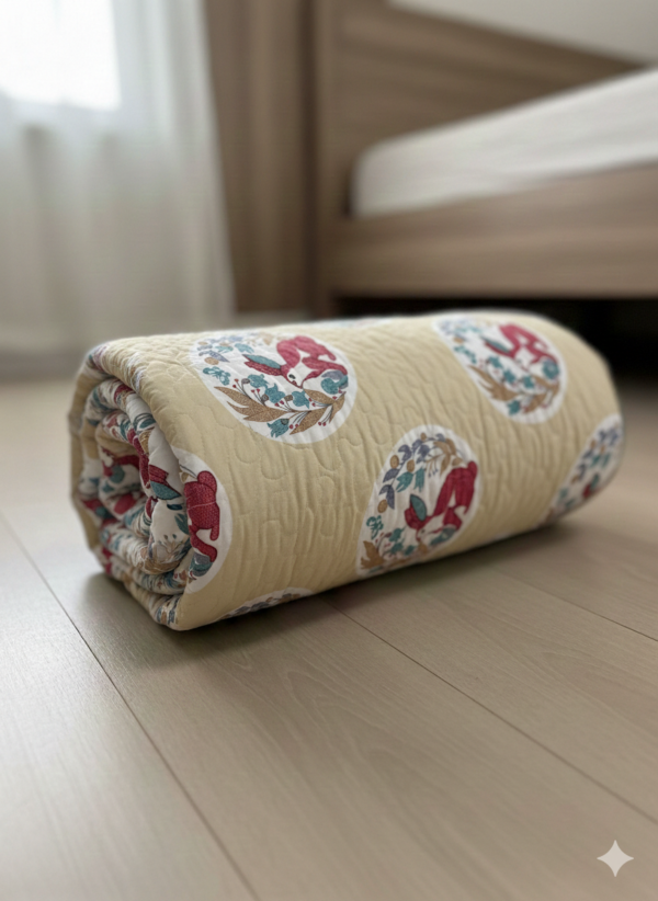 Floral Bunny Beige  Premium Quilted Bedspread