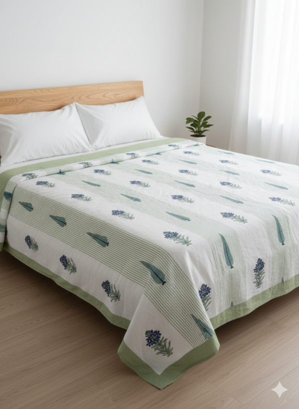 Verdant Stripe Botanical Quilt Cover